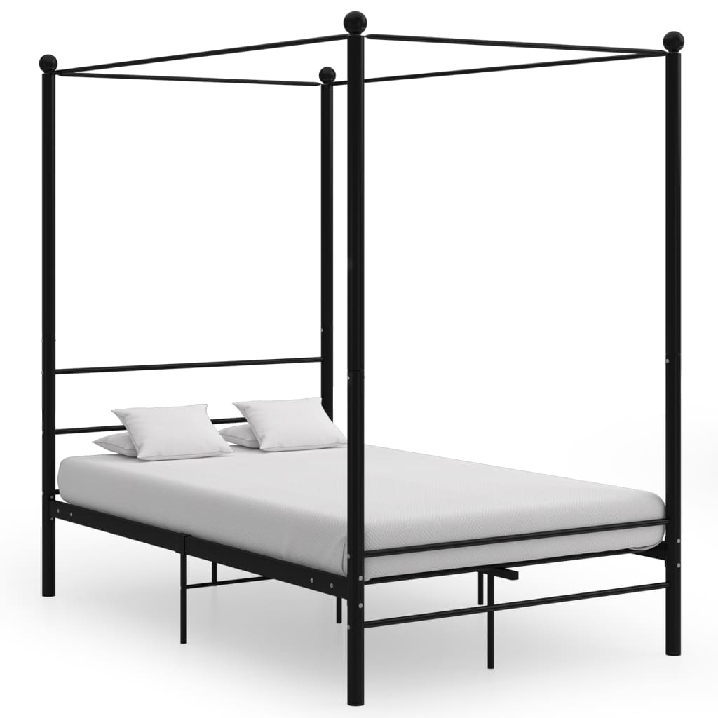Okvir za krevet s nadstrešnicom crni metalni 120 x 200 cm