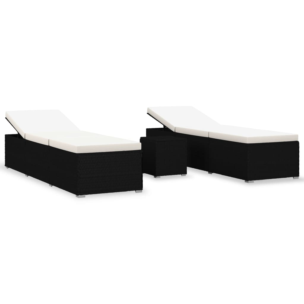 3-dijelni set vrtnih ležaljki sa stolićem od poliratana crni