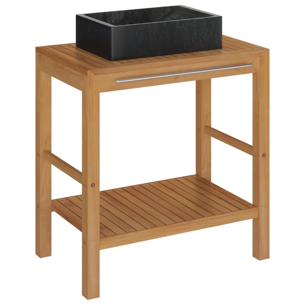 Kupaonski ormarić od tikovine s mramornim crnim umivaonikom