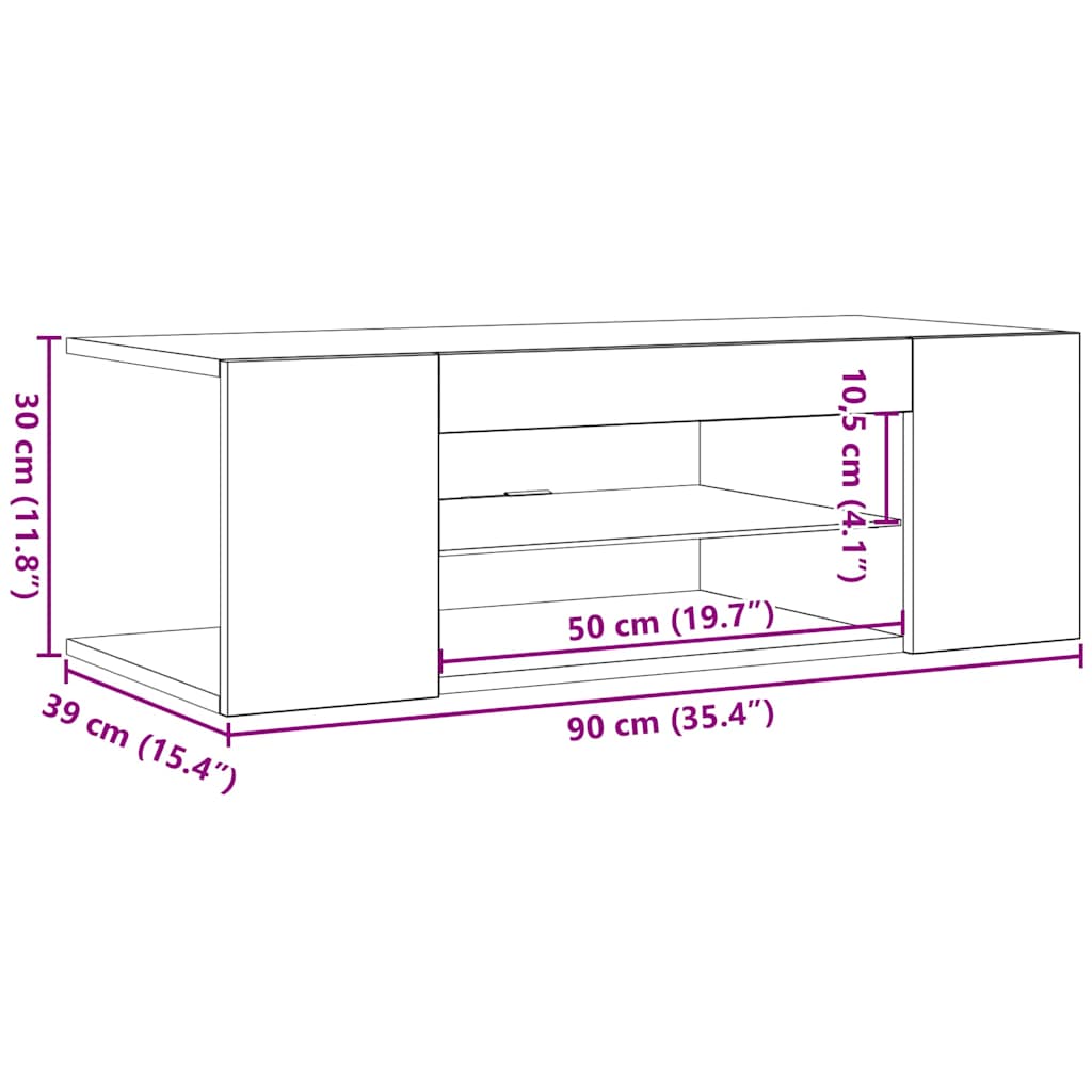 TV ormarić s LED svjetlima visoki sjaj bijeli 90 x 39 x 30 cm