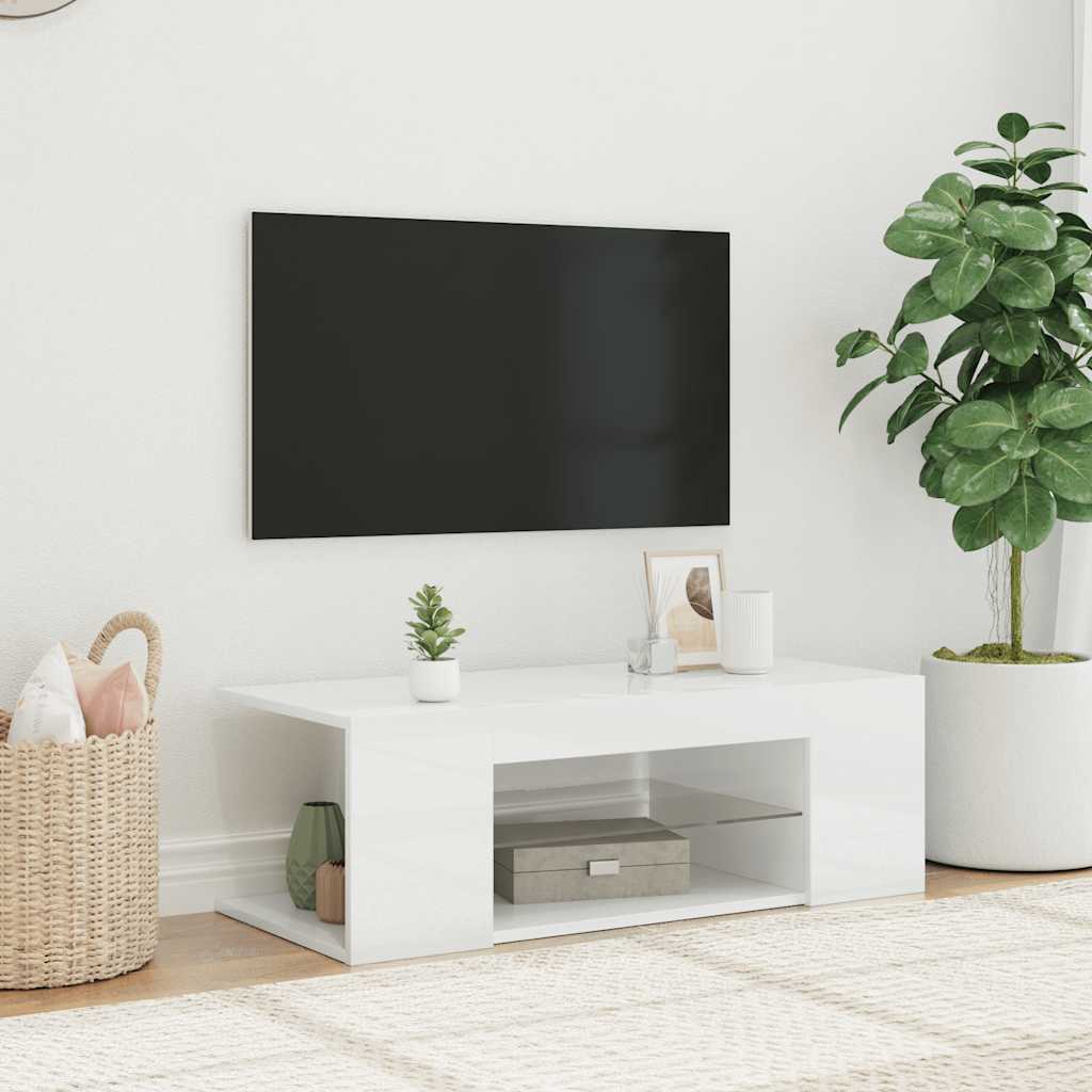 TV ormarić s LED svjetlima visoki sjaj bijeli 90 x 39 x 30 cm