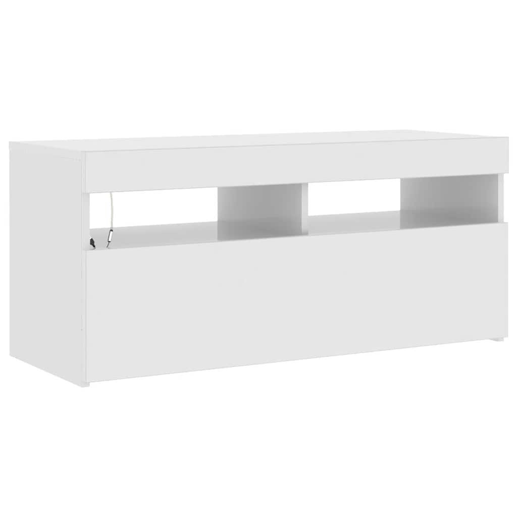 TV ormarić s LED svjetlima visoki sjaj bijeli 90x35x40 cm