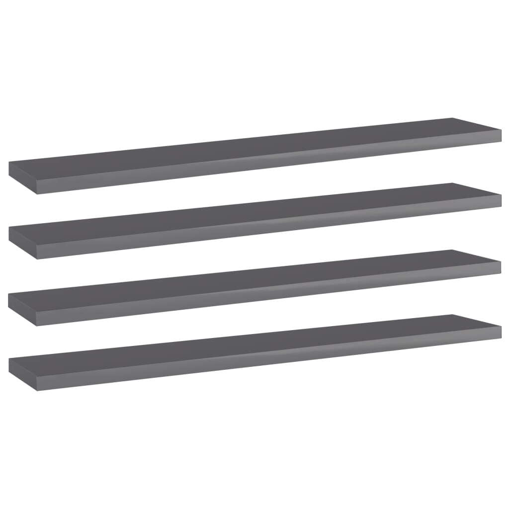 Police za knjige 4 kom visoki sjaj sive 60x10x1,5 cm od iverice