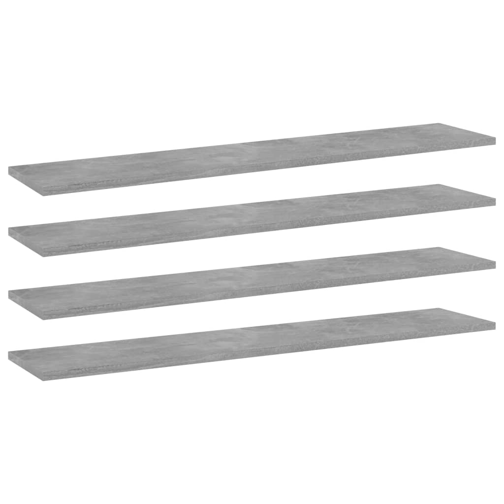 Police za knjige 4 kom siva boja betona 100x20x1,5 cm drvene