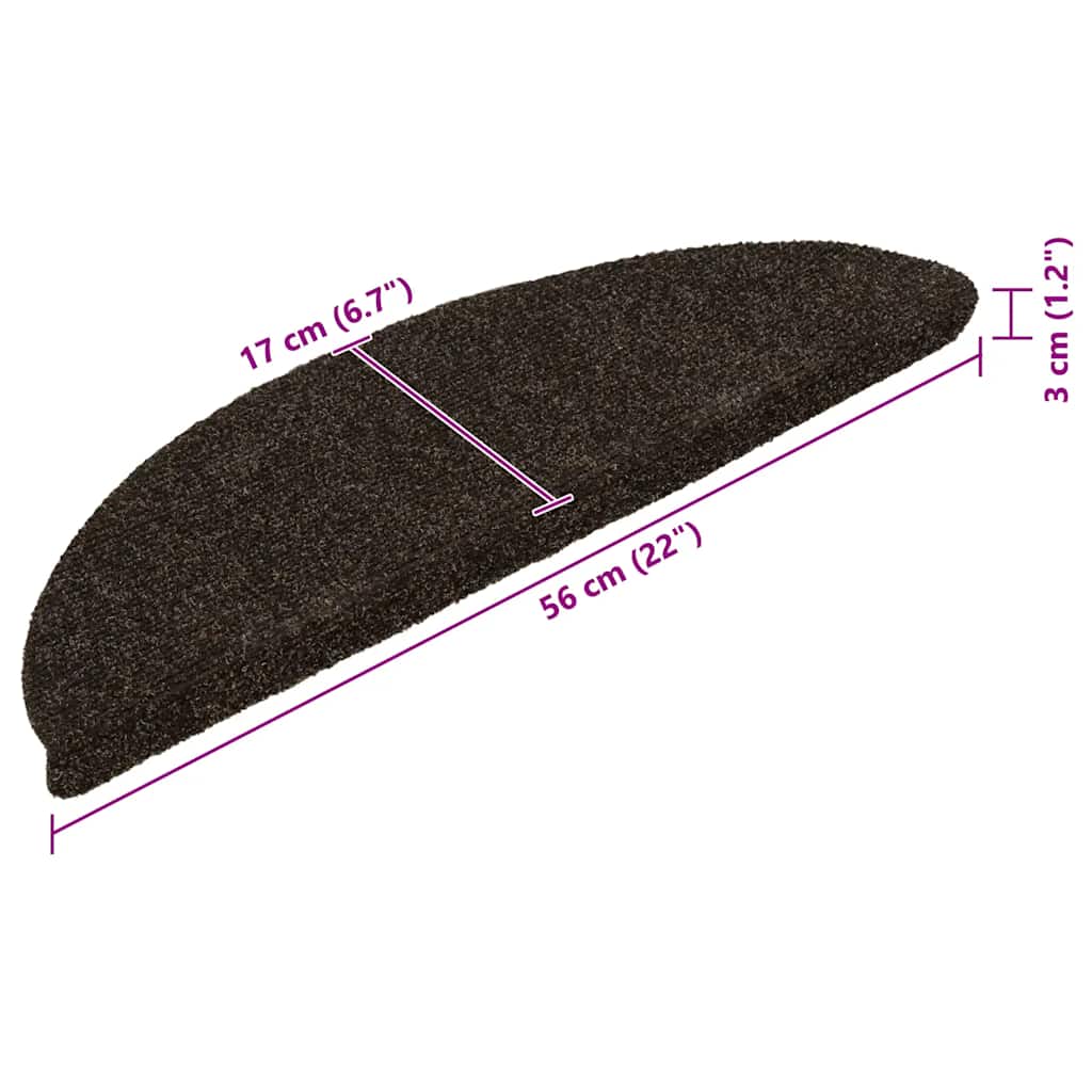 Prostirke za stepenice, samoljepljive, 10 kom, 56x17x3 cm, tamnosmeđe, poluokrugle
