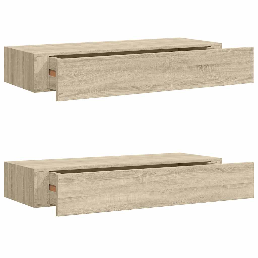 Zidne police s ladicom 2 kom boja hrasta 60 x 23,5 x 10 cm MDF