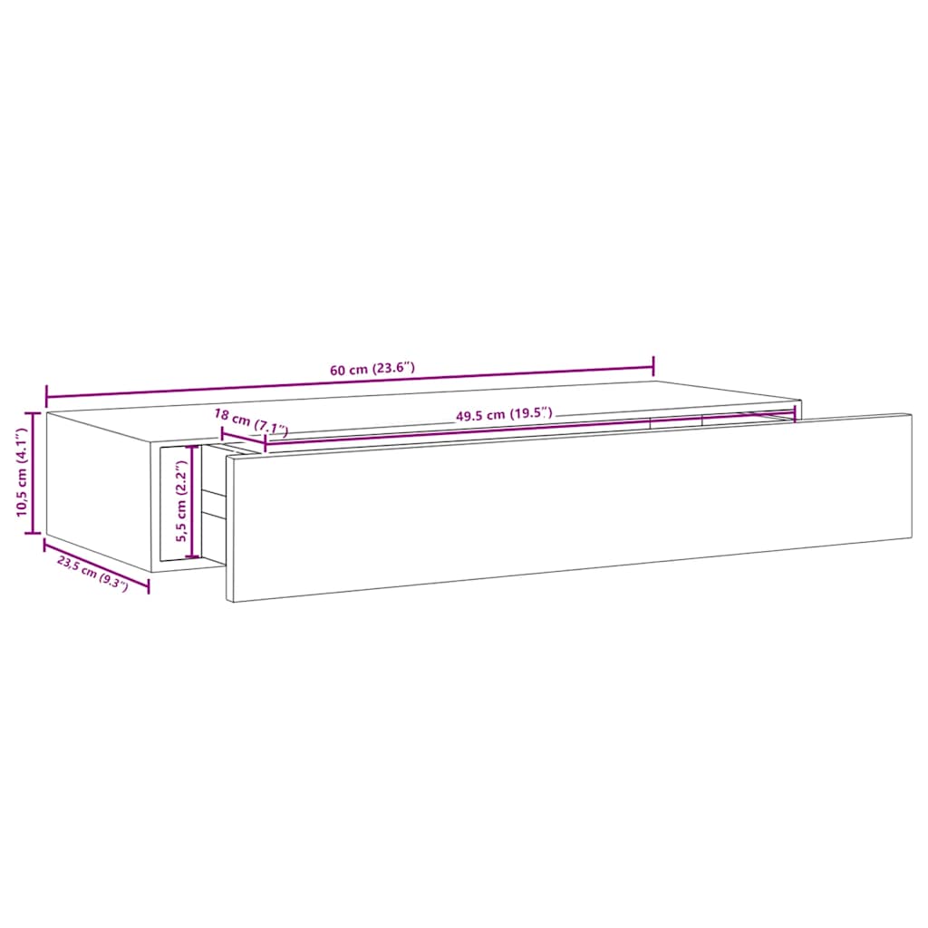 Zidne police s ladicom 2 kom boja hrasta 60 x 23,5 x 10 cm MDF