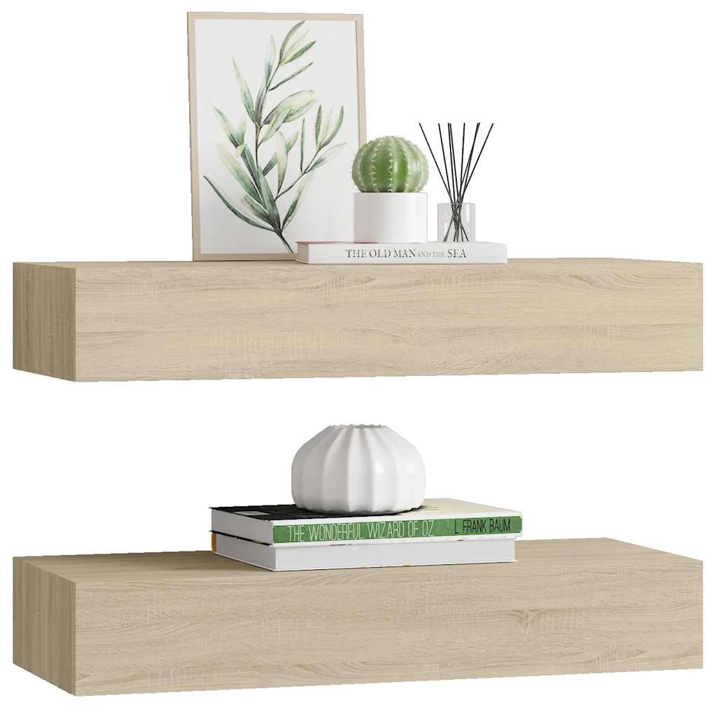 Zidne police s ladicom 2 kom boja hrasta 60 x 23,5 x 10 cm MDF