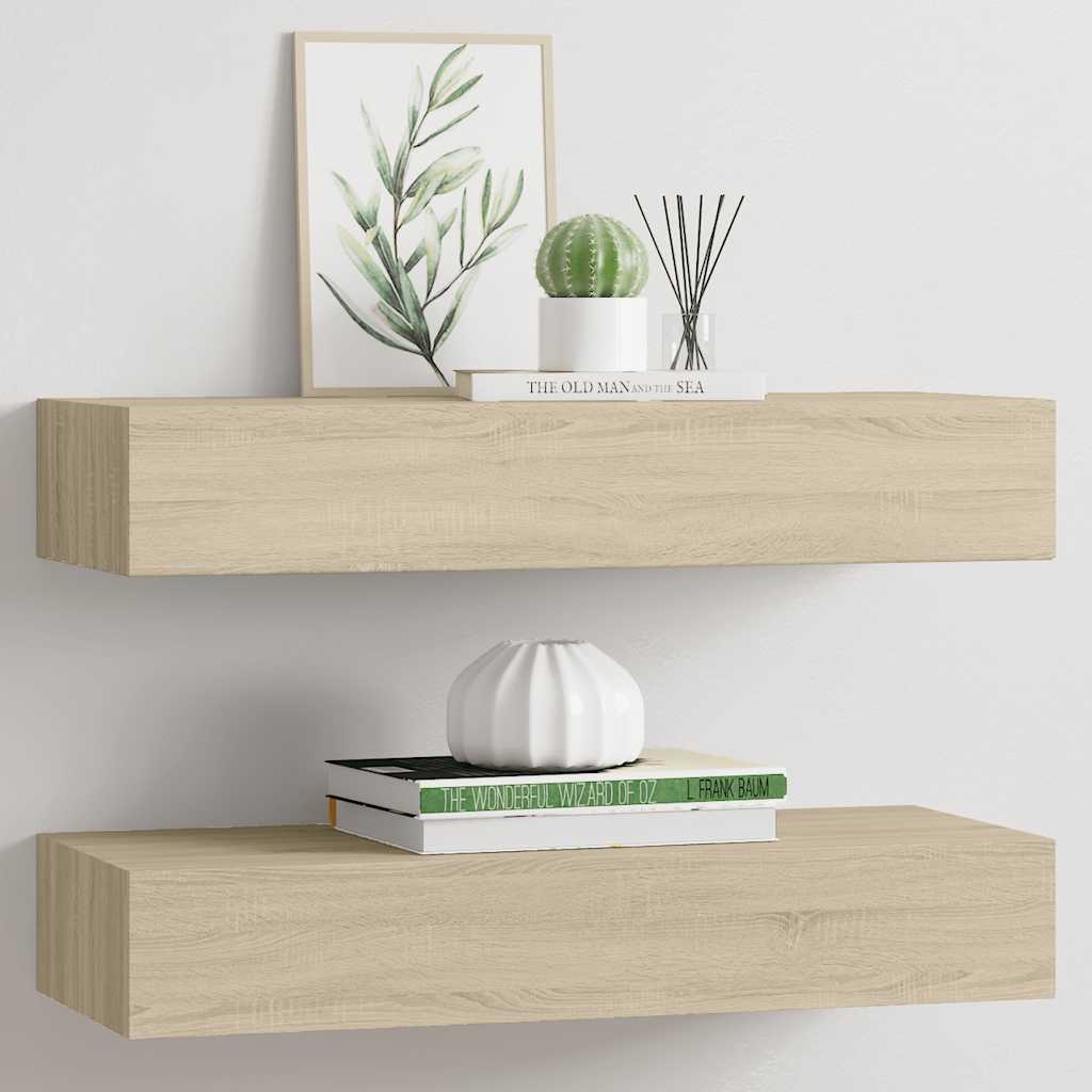 Zidne police s ladicom 2 kom boja hrasta 60 x 23,5 x 10 cm MDF