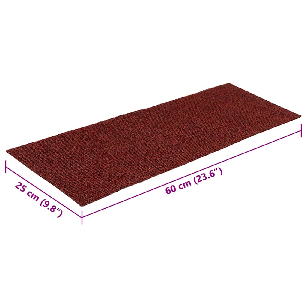 Prostirke za stepenice, samoljepljive, 15 kom 60x25 cm, bordo crvene, pravokutne