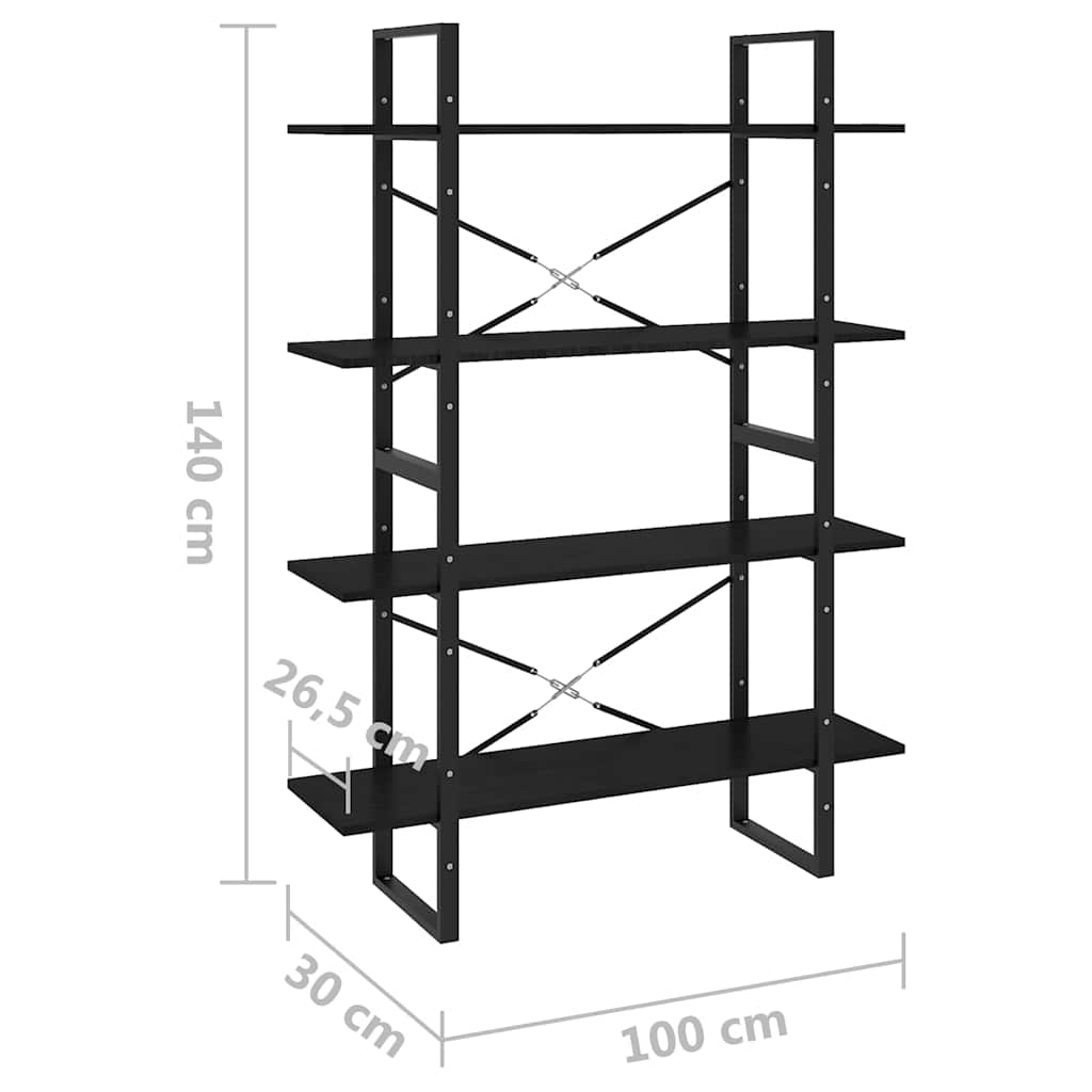 Ormarić za knjige s 4 razine crni 100 x 30 x 140 cm od borovine