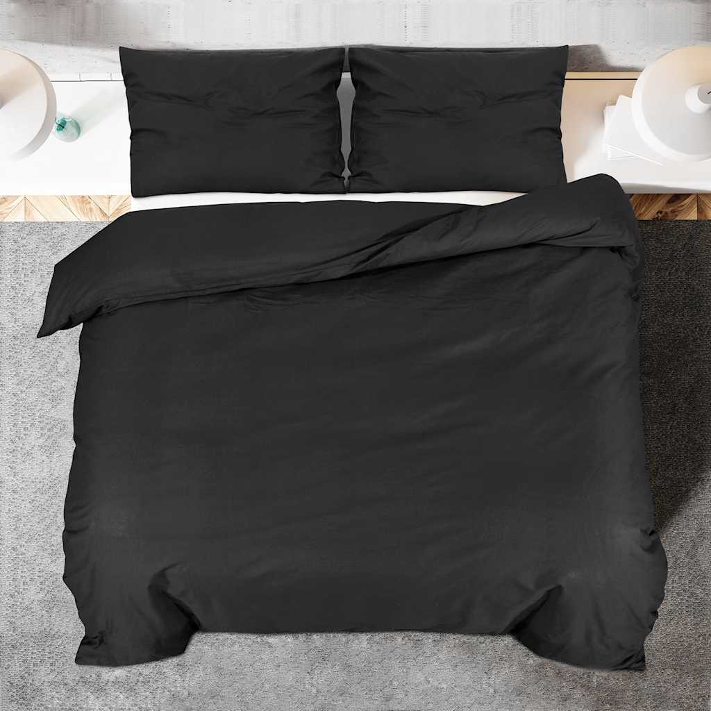Set posteljine za poplun crni 240 x 220 cm pamučni