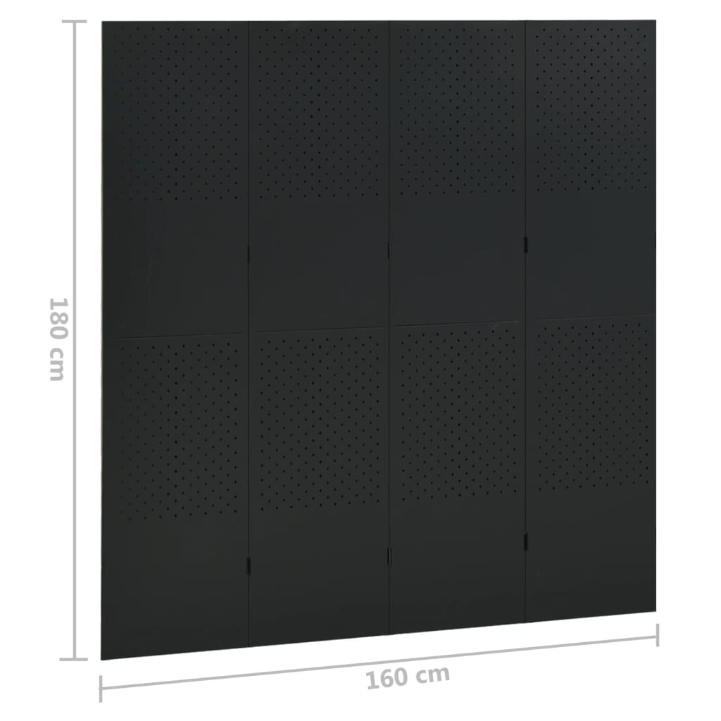 Sobne pregrade s 4 panela 2 kom crne 160 x 180 cm čelične