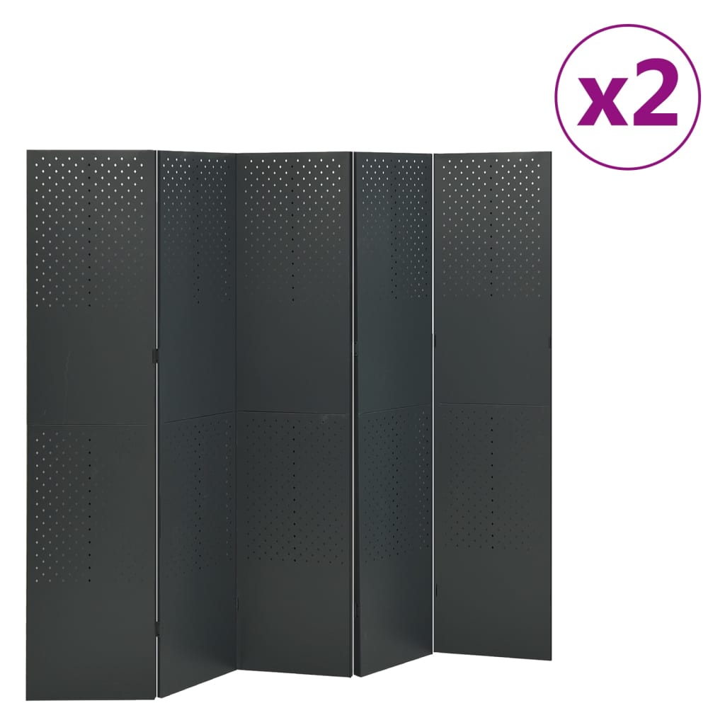 Sobne pregrade s 5 panela 2 kom antracit 200 x 180 cm čelične