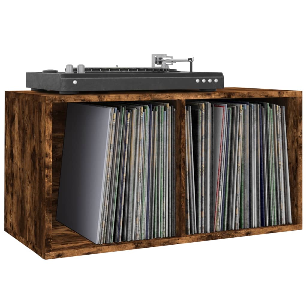 Kutija za pohranu vinilnih ploča smeđa 71 x 34 x 36 cm drvena