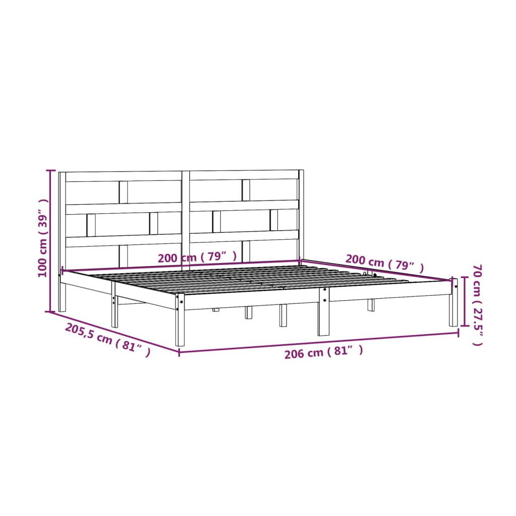 Okvir za krevet od masivne borovine bijeli 200 x 200 cm