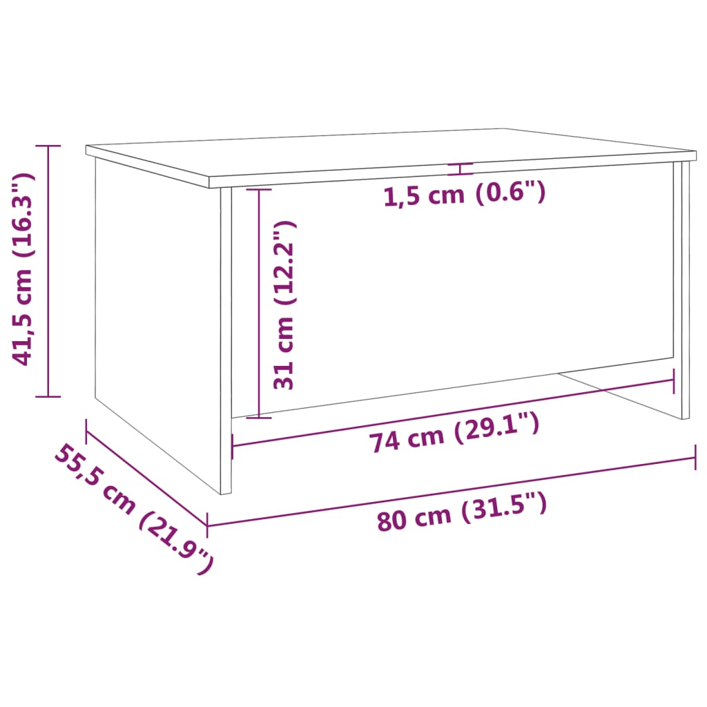 Stolić za kavu sjajni bijeli 80x55,5x41,5 cm konstruirano drvo
