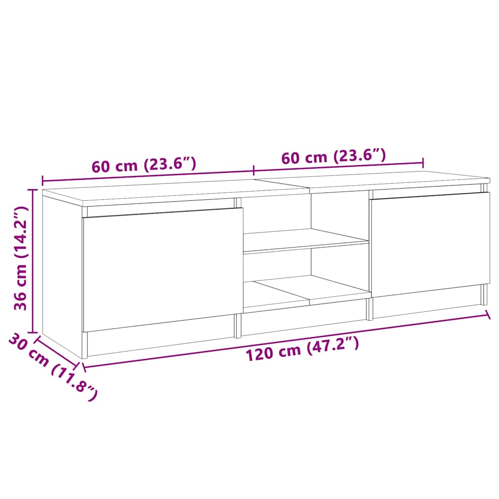 TV ormarić s LED svjetlima boja hrasta sonome 120x30x36 cm