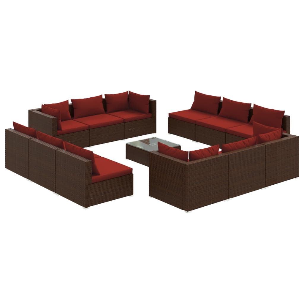 13-dijelna vrtna garnitura od poliratana s jastucima smeđa