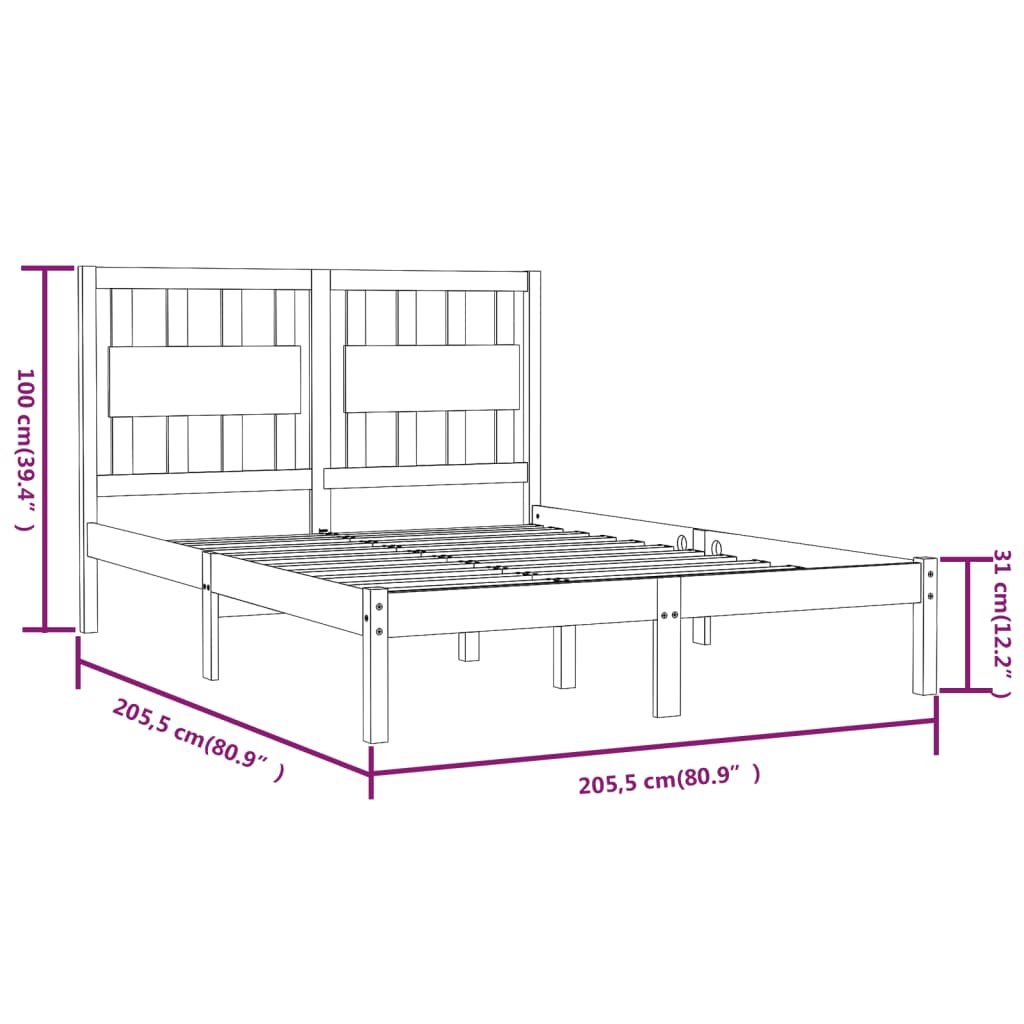 Okvir za krevet od masivne borovine bijeli 200 x 200 cm