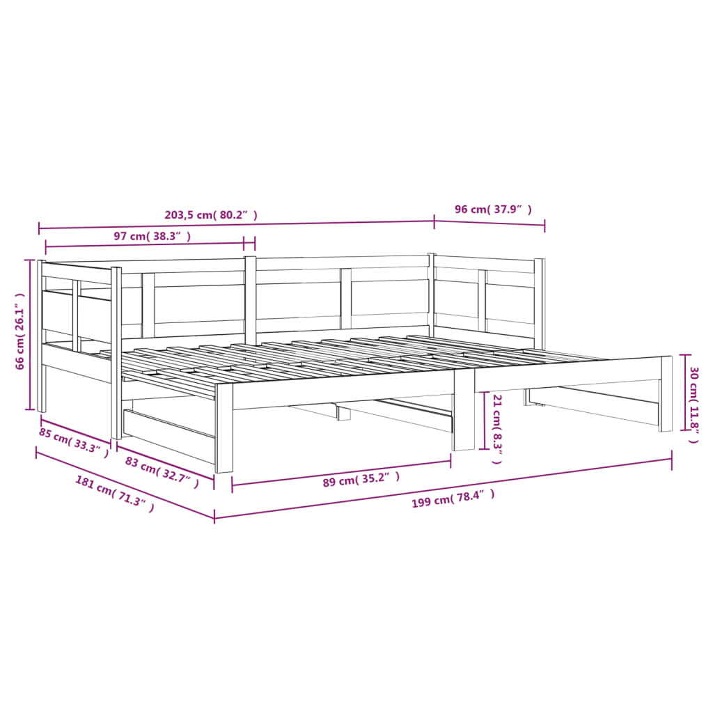 Dnevni ležaj na izvlačenje bijeli 2x(90x200)cm masivna borovina