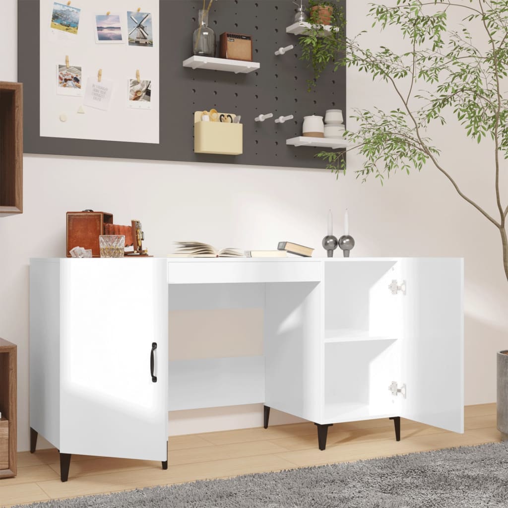 Radni stol visoki sjaj bijeli 140x50x75 cm konstruirano drvo