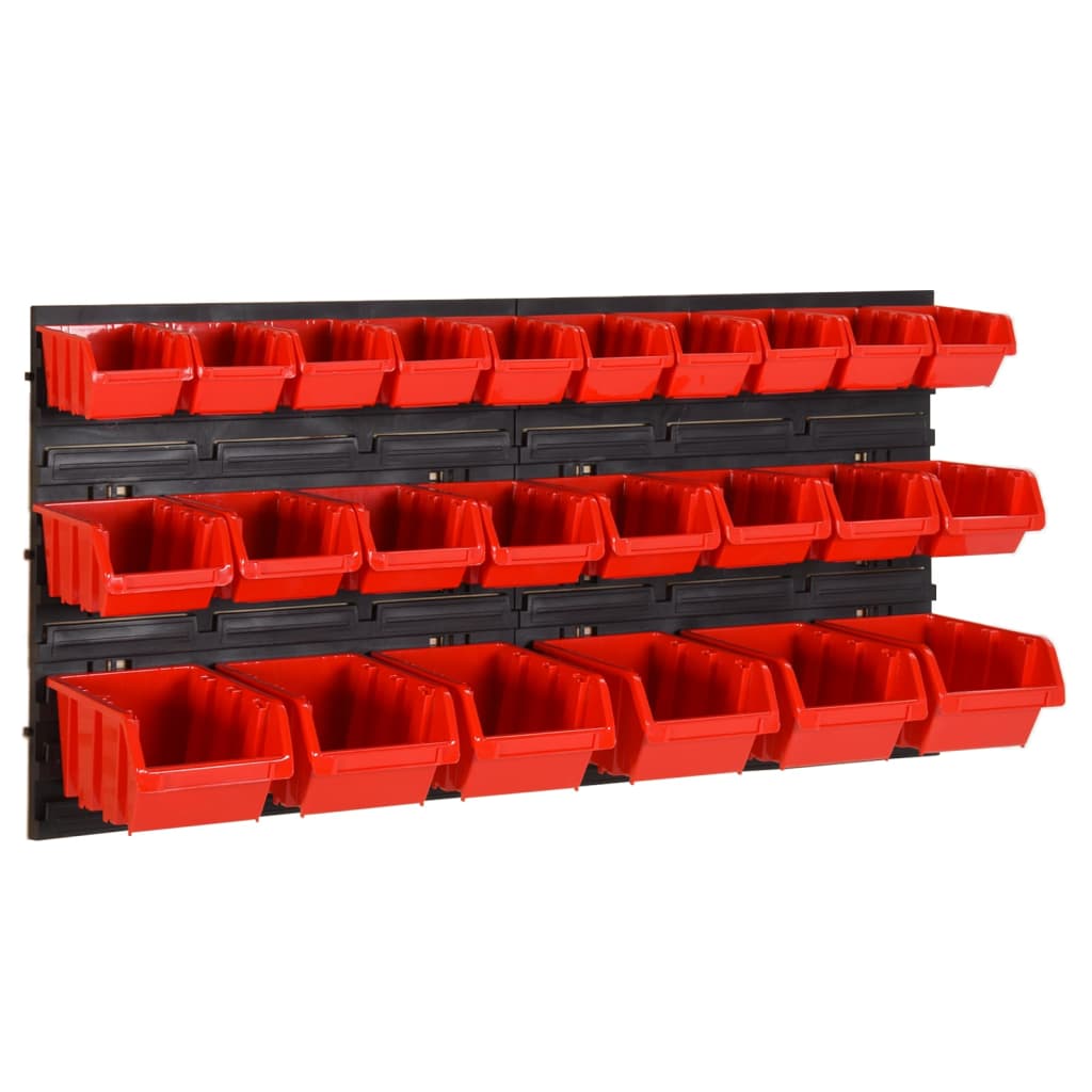 Set polica za radionicu od 26 dijelova, crvene i crne, 77 x 39 cm, polipropilen