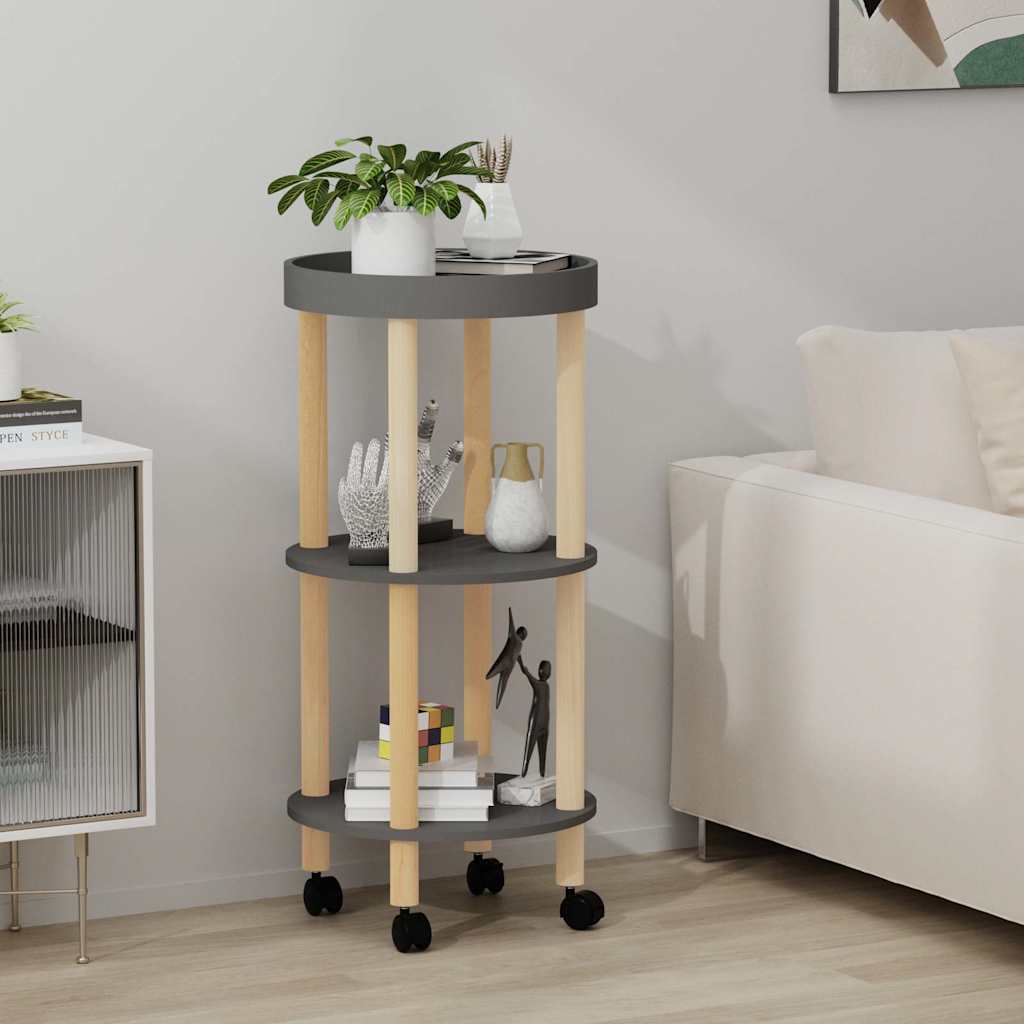 Kolica na 3 razine sivi 38 x 38 x 82 cm od drva i borovine