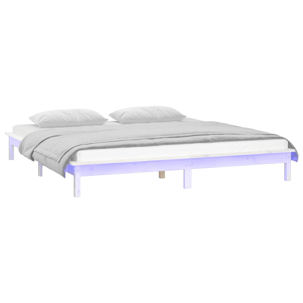 LED okvir kreveta bijeli 150 x 200 cm bračni od masivnog drva
