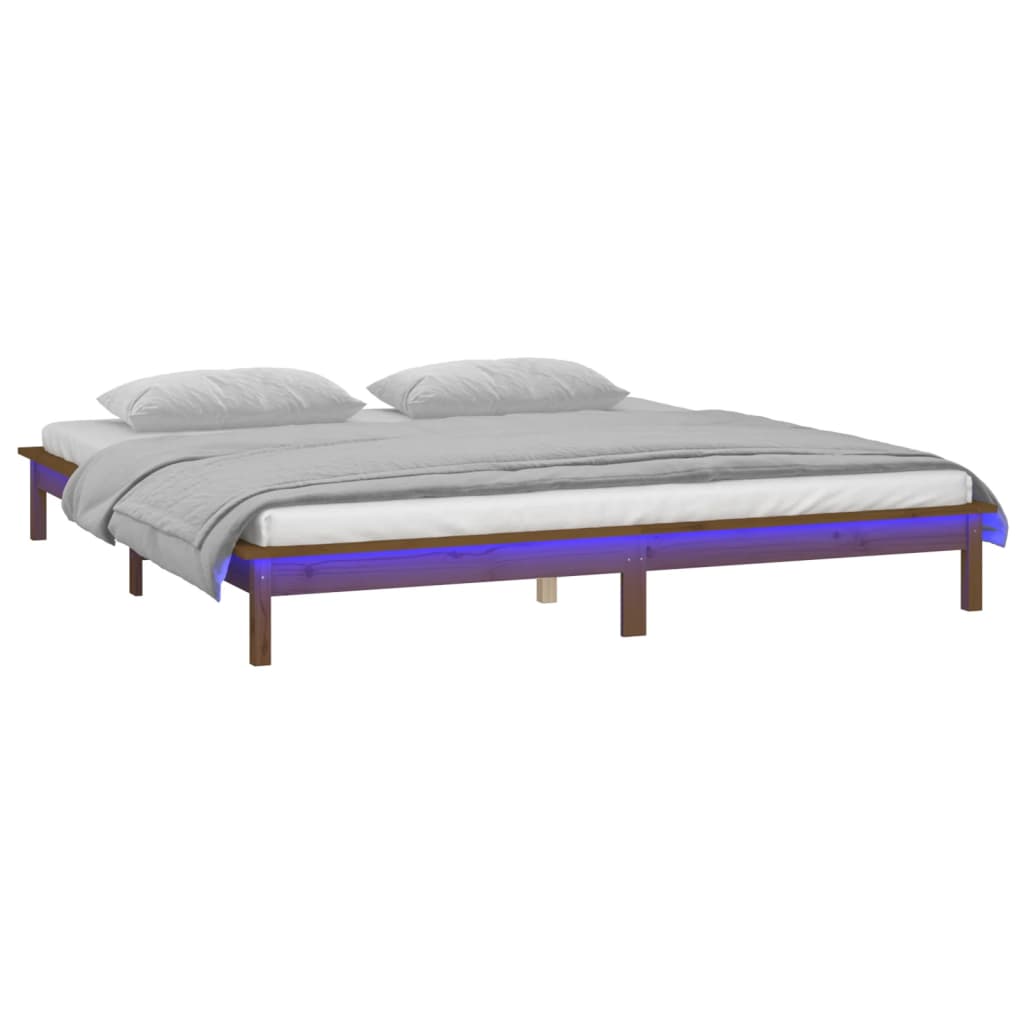LED okvir za krevet smeđa boja meda 140 x 190 cm masivno drva