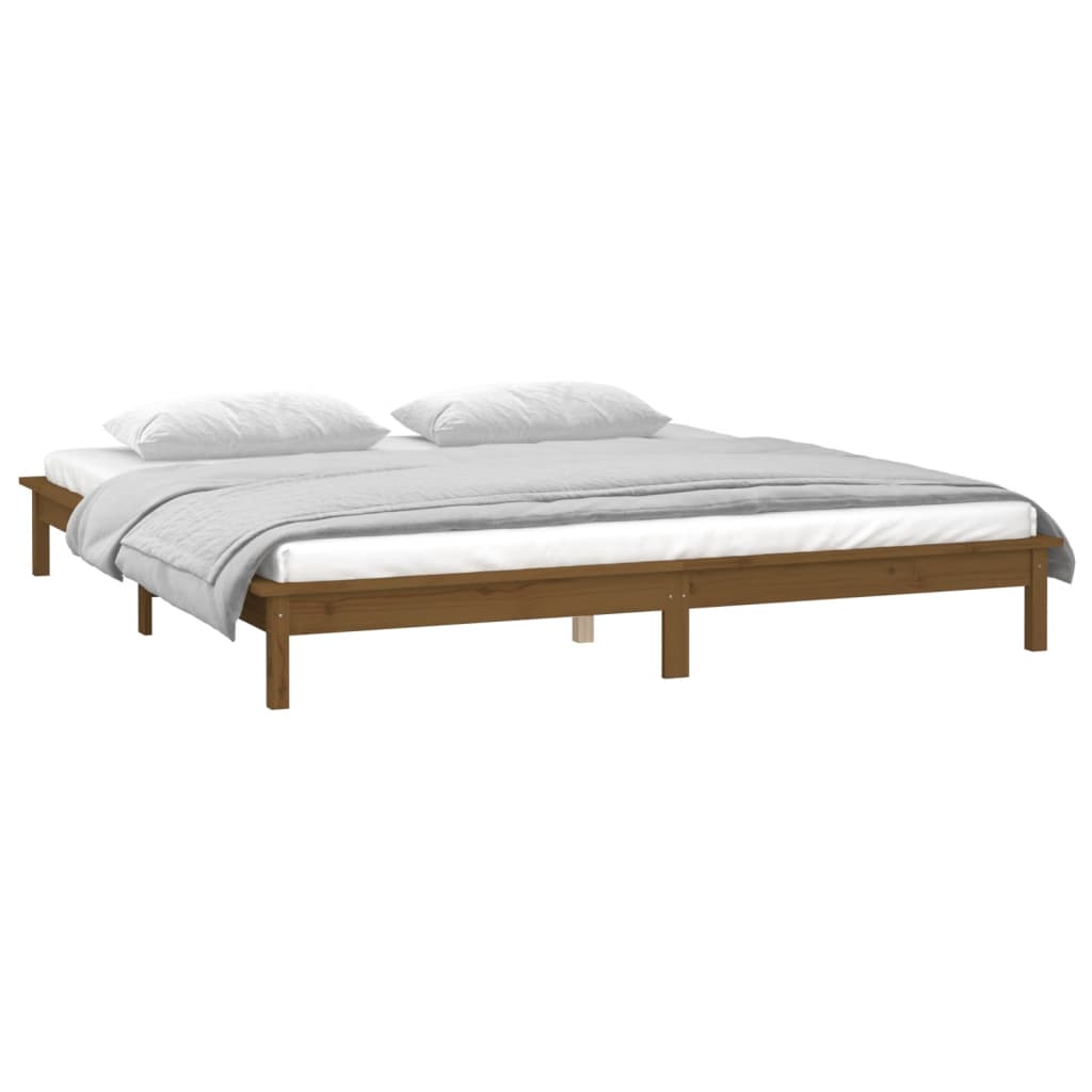 LED okvir za krevet smeđa boja meda 140 x 190 cm masivno drva
