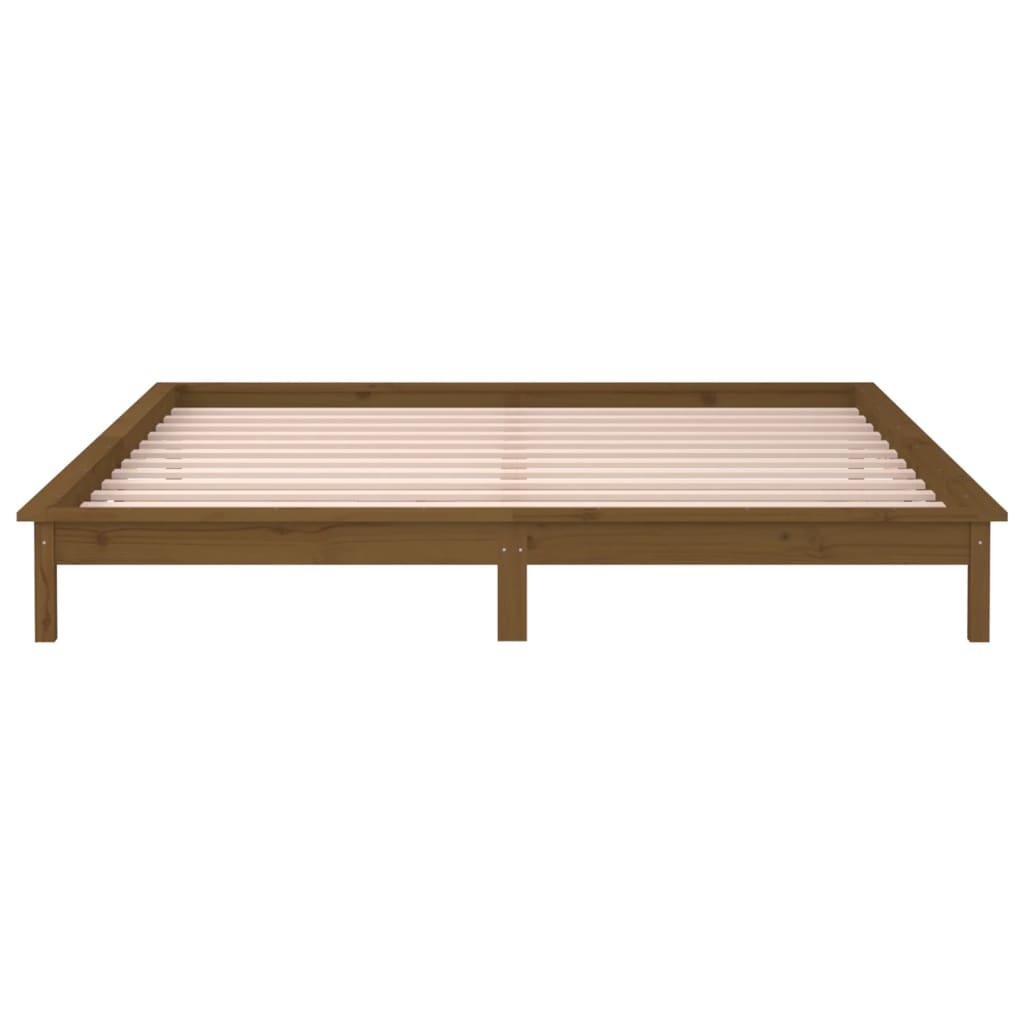 LED okvir za krevet smeđa boja meda 140 x 190 cm masivno drva