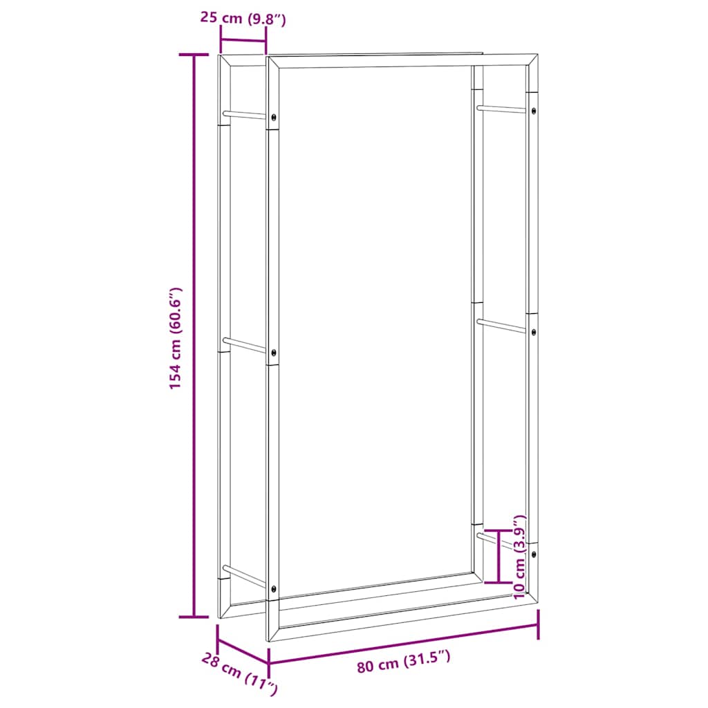 Stalak za drva za ogrjev mat crni 80x28x154 cm čelik