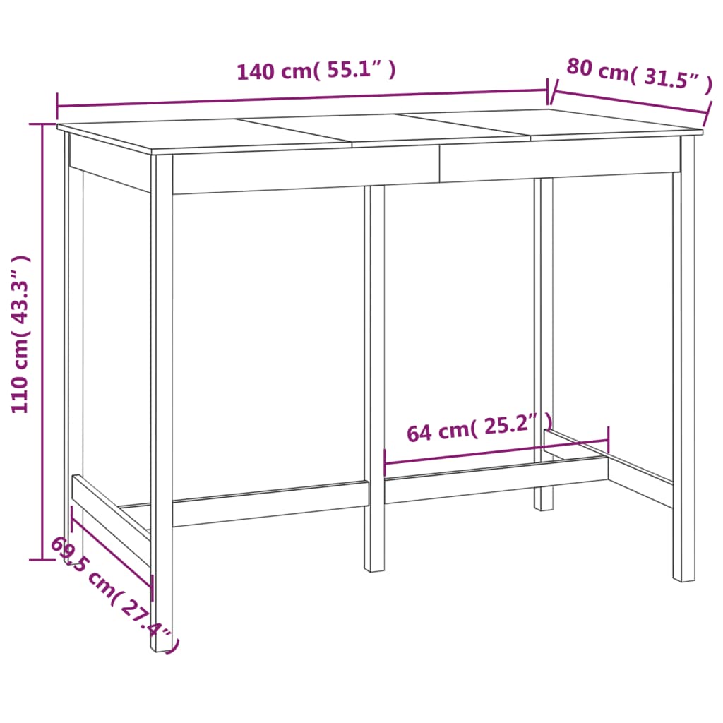 Barski stol smeđa boja meda 140x80x110 cm od masivne borovine