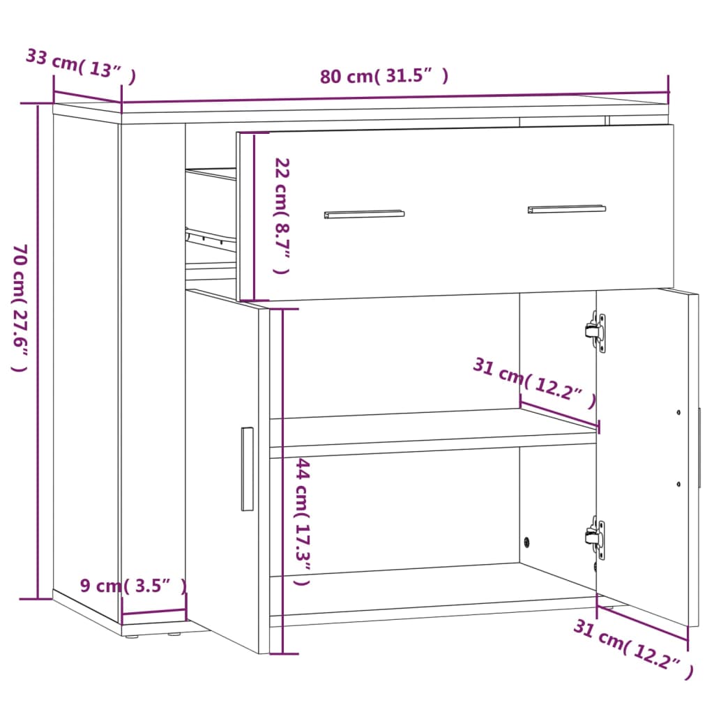 Komoda boja Smeđi hrasta 80x33x70 cm od konstruiranog drva