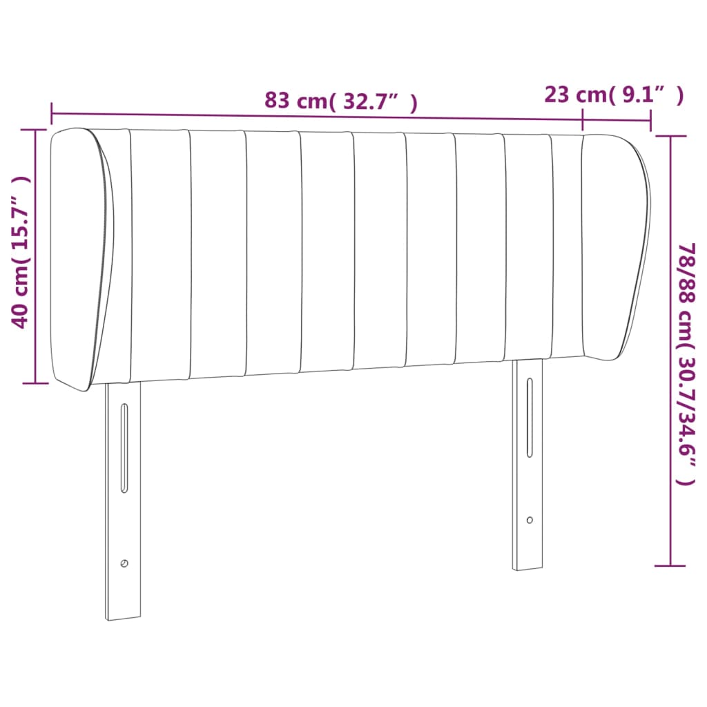 Uzglavlje s ušima crno 83x23x78/88 cm baršunasto