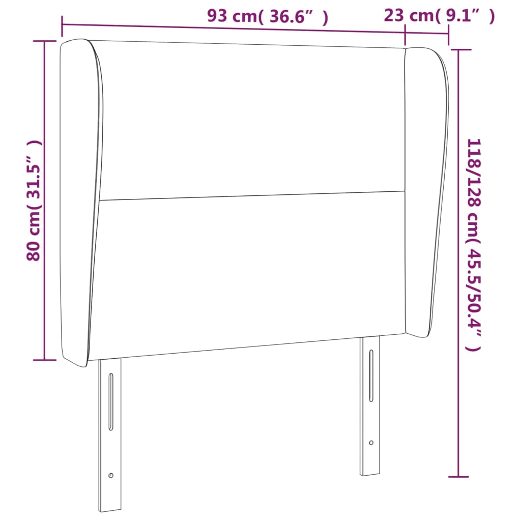 Uzglavlje s ušima svjetlosivo 93x23x118/128 cm baršunasto