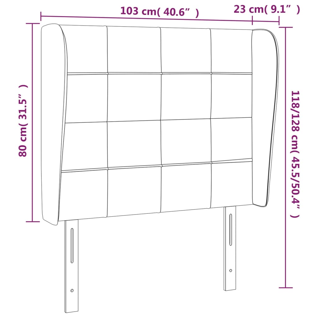 Uzglavlje s ušima smeđesivo 103x23x118/128 cm od tkanine