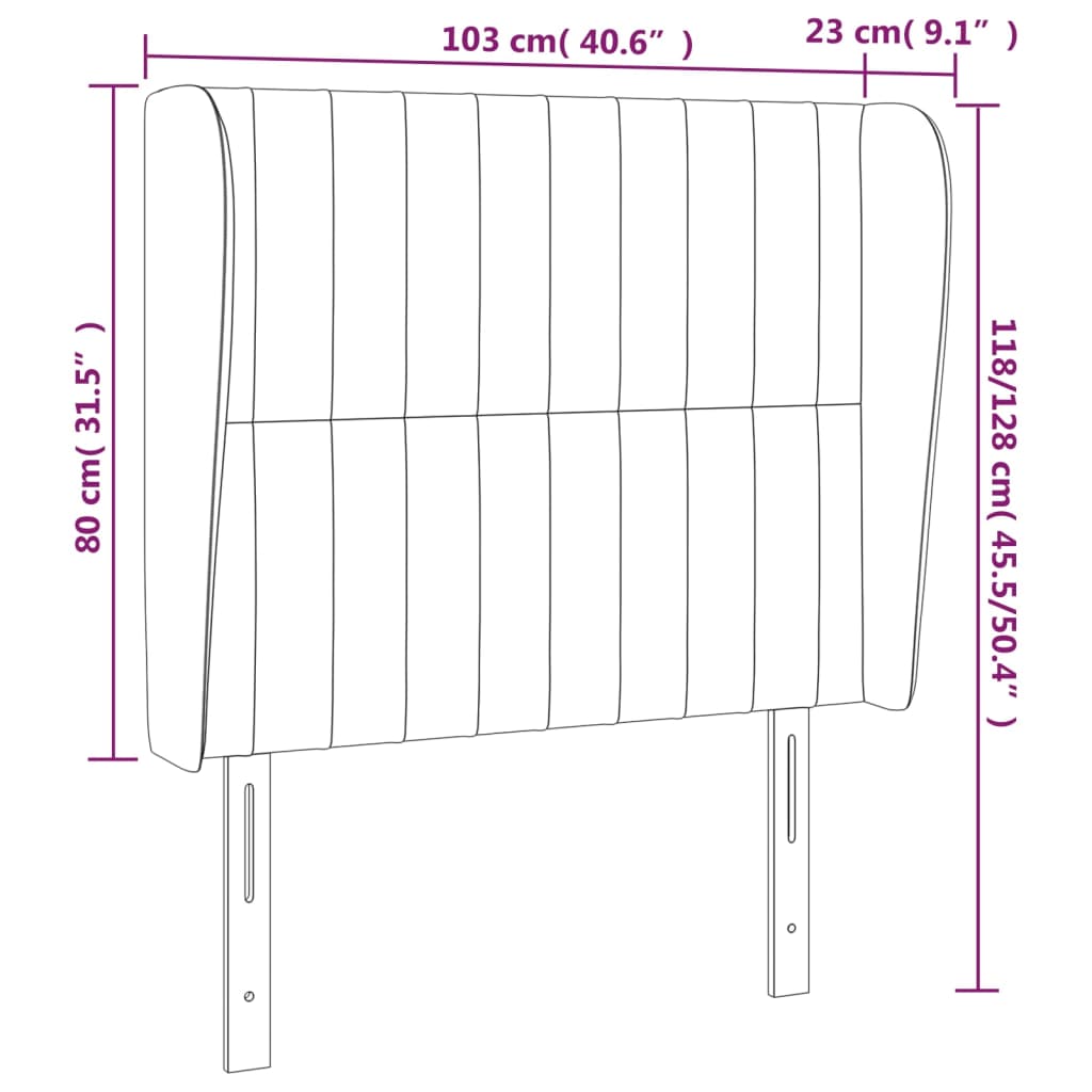 Uzglavlje s ušima crno 103x23x118/128 cm od tkanine