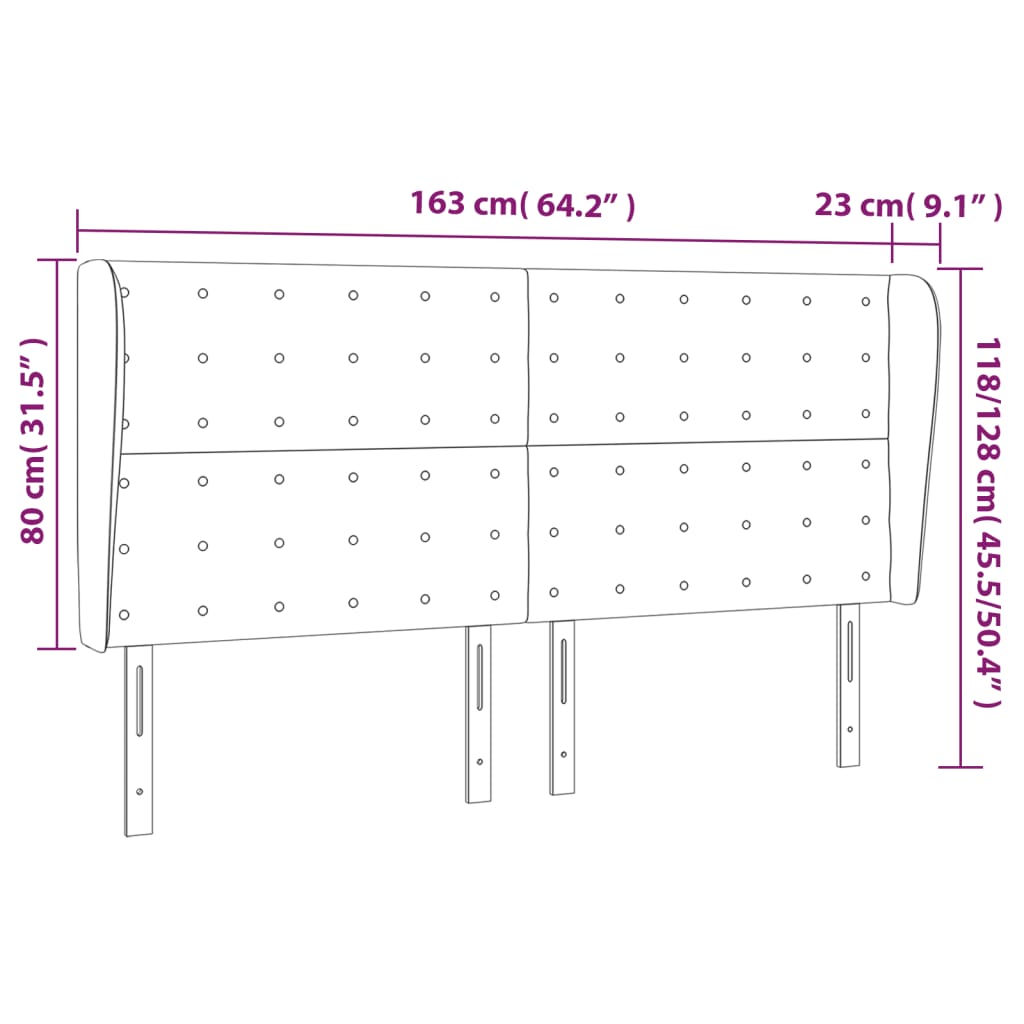 Uzglavlje s ušima crno 163x23x118/128 cm od tkanine