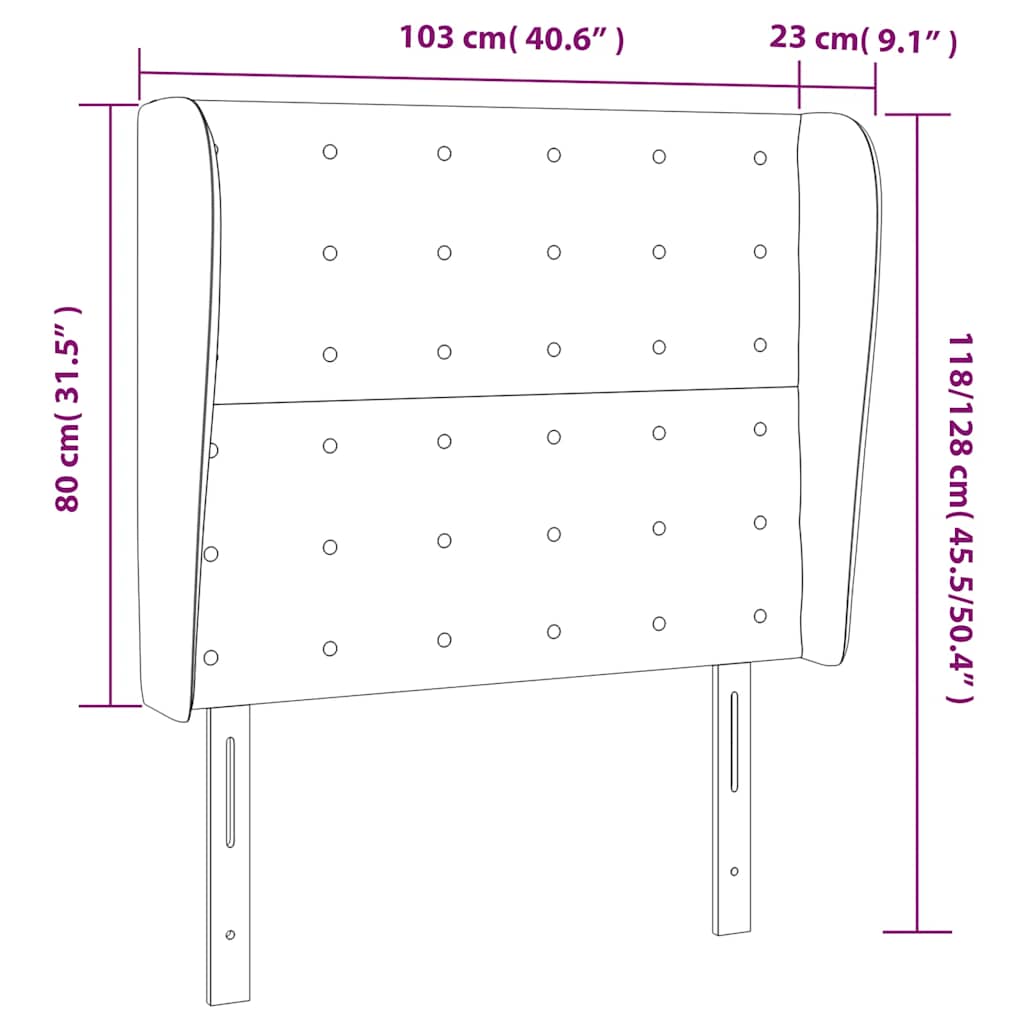 Uzglavlje s ušima tamnoplavo 103x23x118/128 cm baršunasto