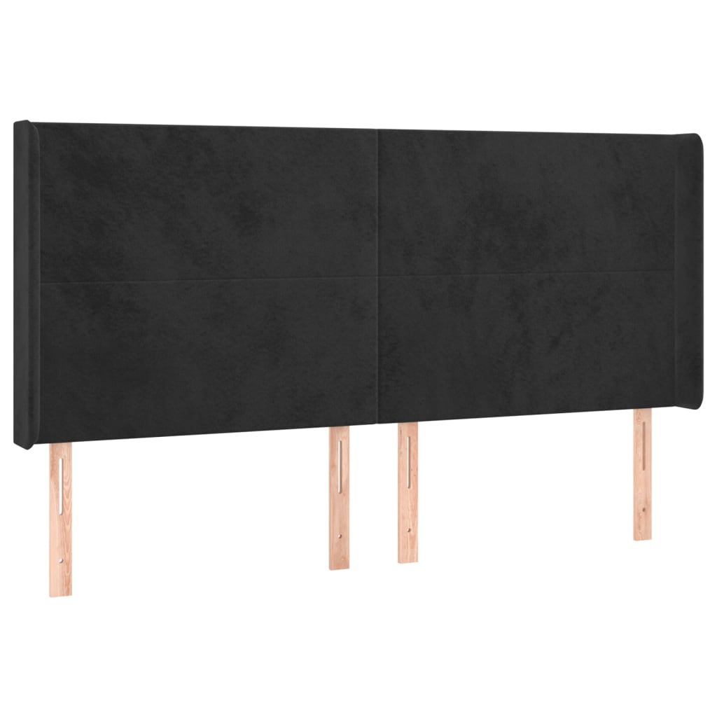Uzglavlje s ušima crno 163x16x118/128 cm baršunasto