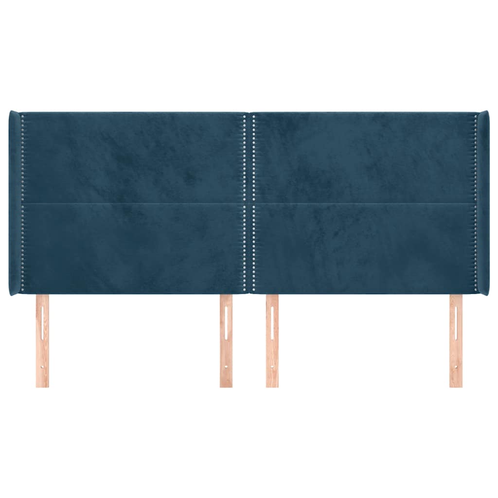 Uzglavlje s ušima tamnoplavo 203x16x118/128 cm baršunasto