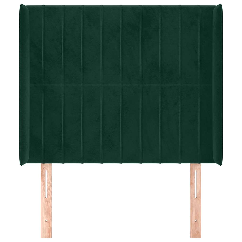 Uzglavlje s ušima tamnozeleno 93x16x118/128 cm baršunasto