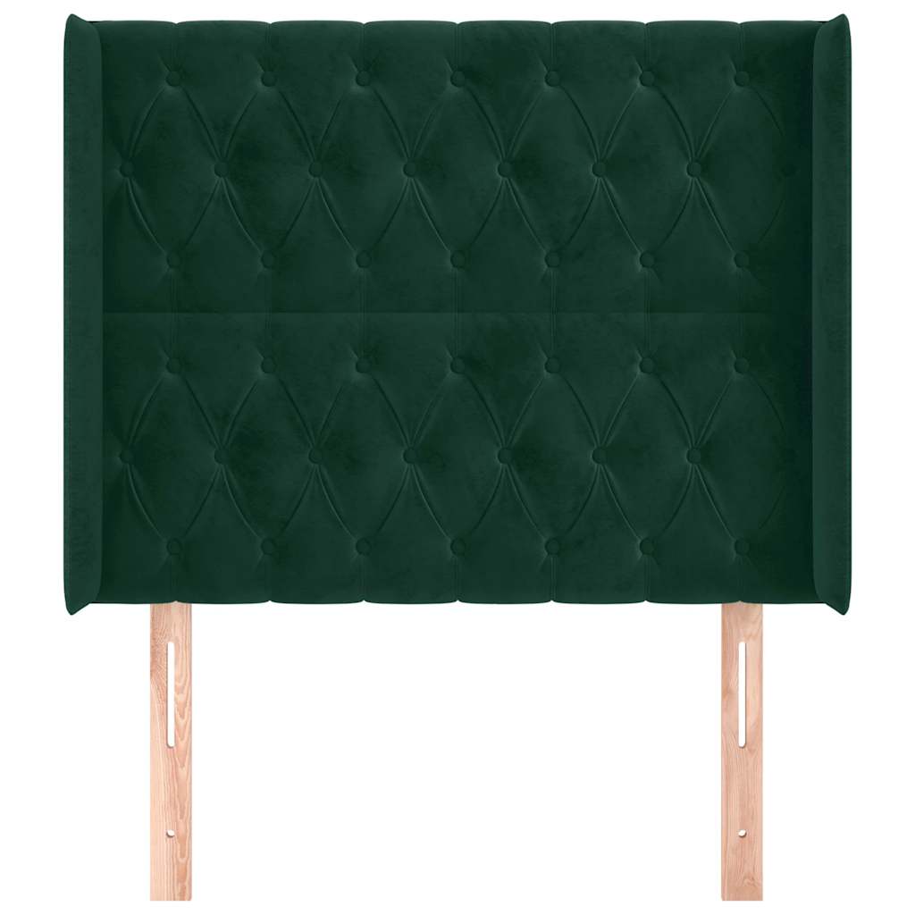 Uzglavlje s ušima tamnozeleno 103x16x118/128 cm baršunasto