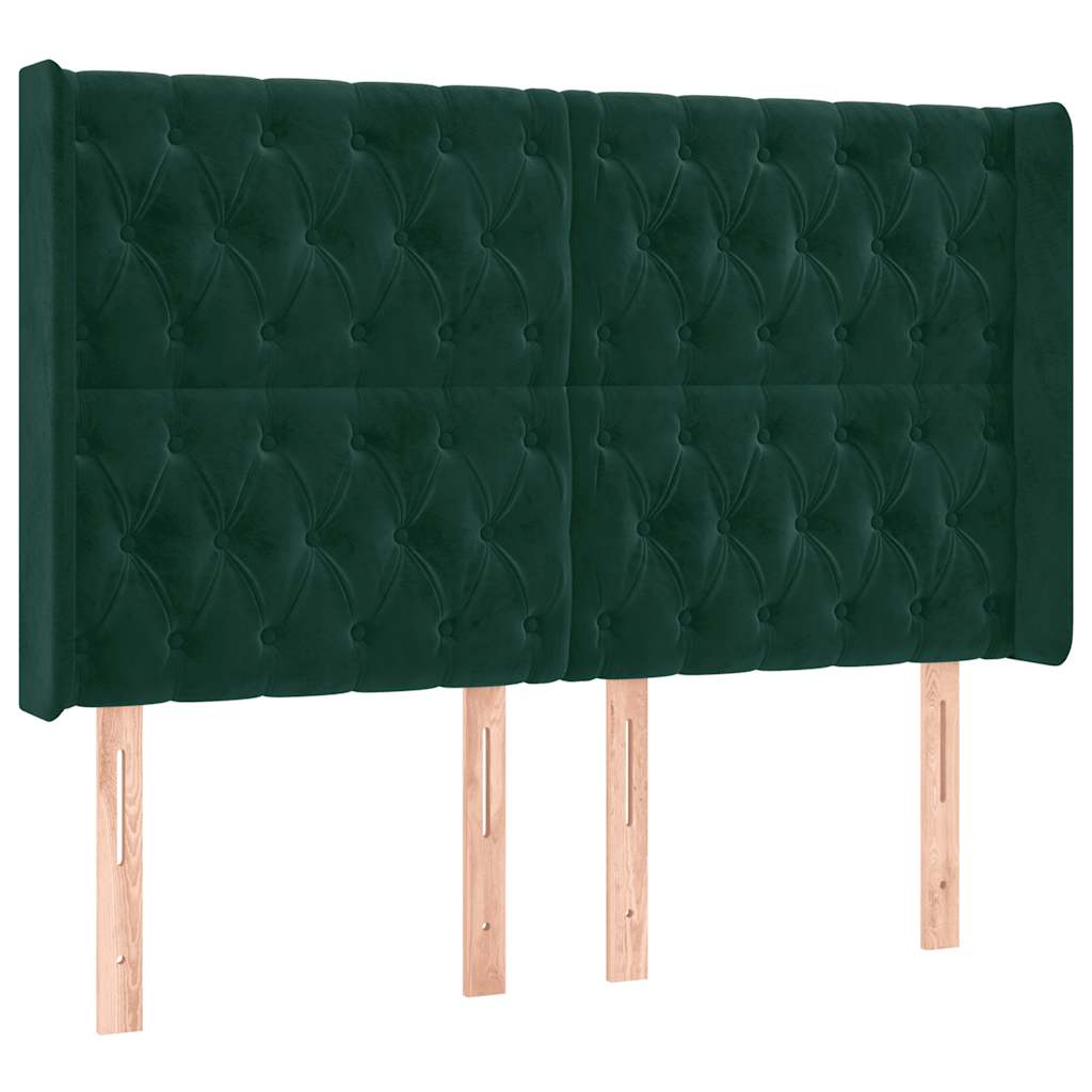 Uzglavlje s ušima tamnozeleno 147x16x118/128 cm baršunasto