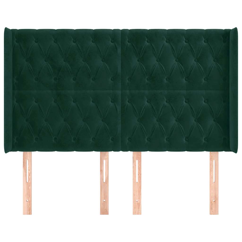Uzglavlje s ušima tamnozeleno 147x16x118/128 cm baršunasto