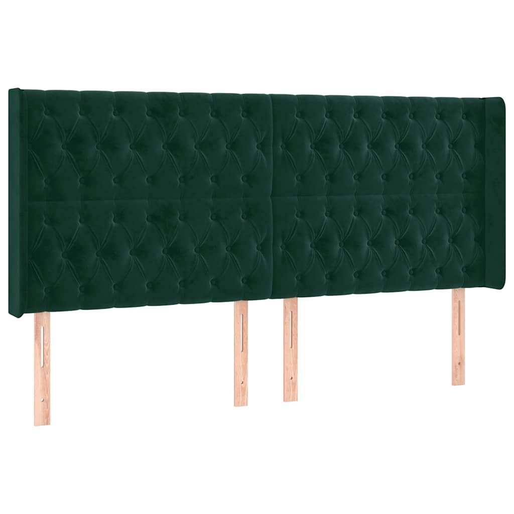 Uzglavlje s ušima tamnozeleno 203x16x118/128 cm baršunasto