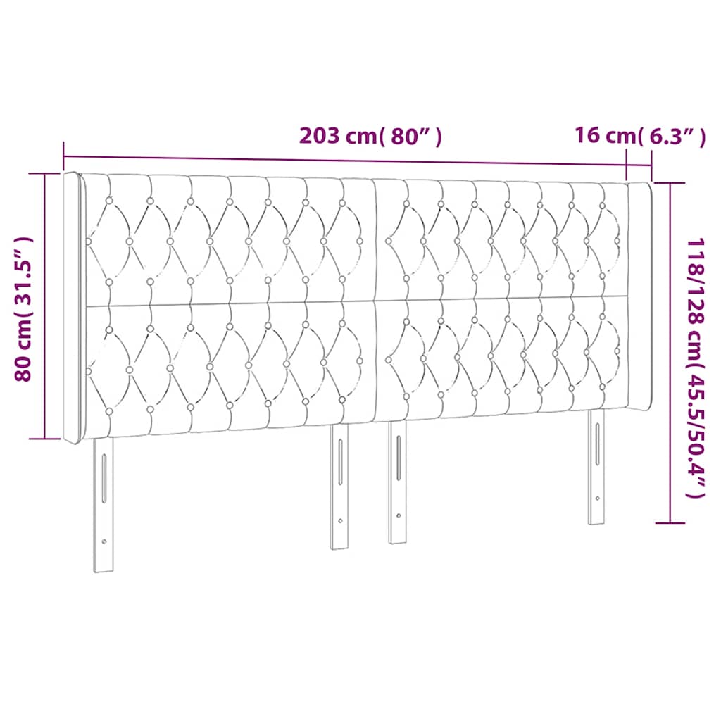 Uzglavlje s ušima tamnozeleno 203x16x118/128 cm baršunasto
