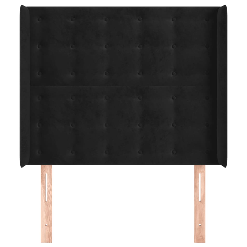 Uzglavlje s ušima crno 103x16x118/128 cm baršunasto